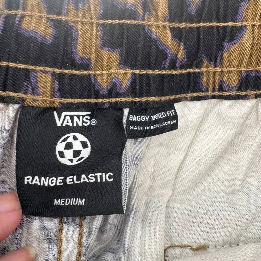 Vans Mens Baggy Tapered Elastic Waist Pants Brown Black‎ Abstract Print Size M